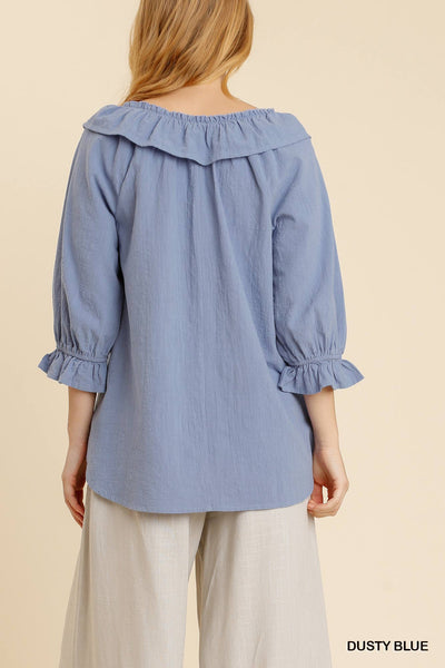 Chambray Raw Ruffle Top