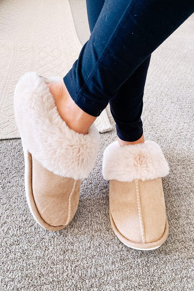 Faux Fur Lined Indoor Outdoor Slippers