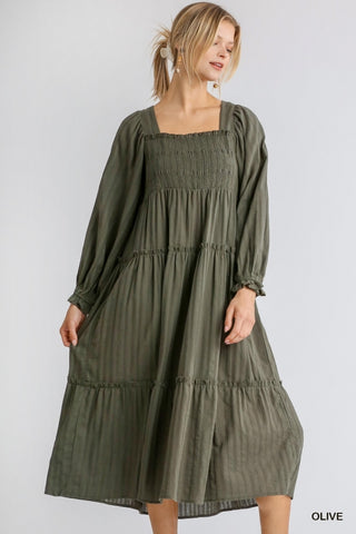 Olive Ruffle Tie Back Dress